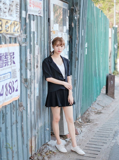 Ruffled mini skirt (Underskirt Inside) - DAG-DD7851-21BlackS - Black - S - D'ZAGE Designs