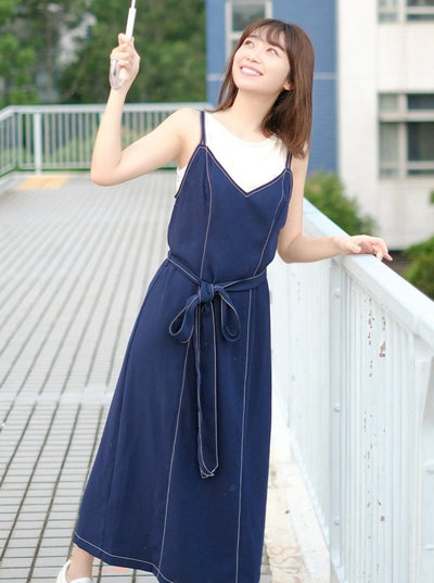 Self Tie Maxi Dress NAVY - DAG-DD8518-21NavyF - Navy Blue - F - D'ZAGE Designs