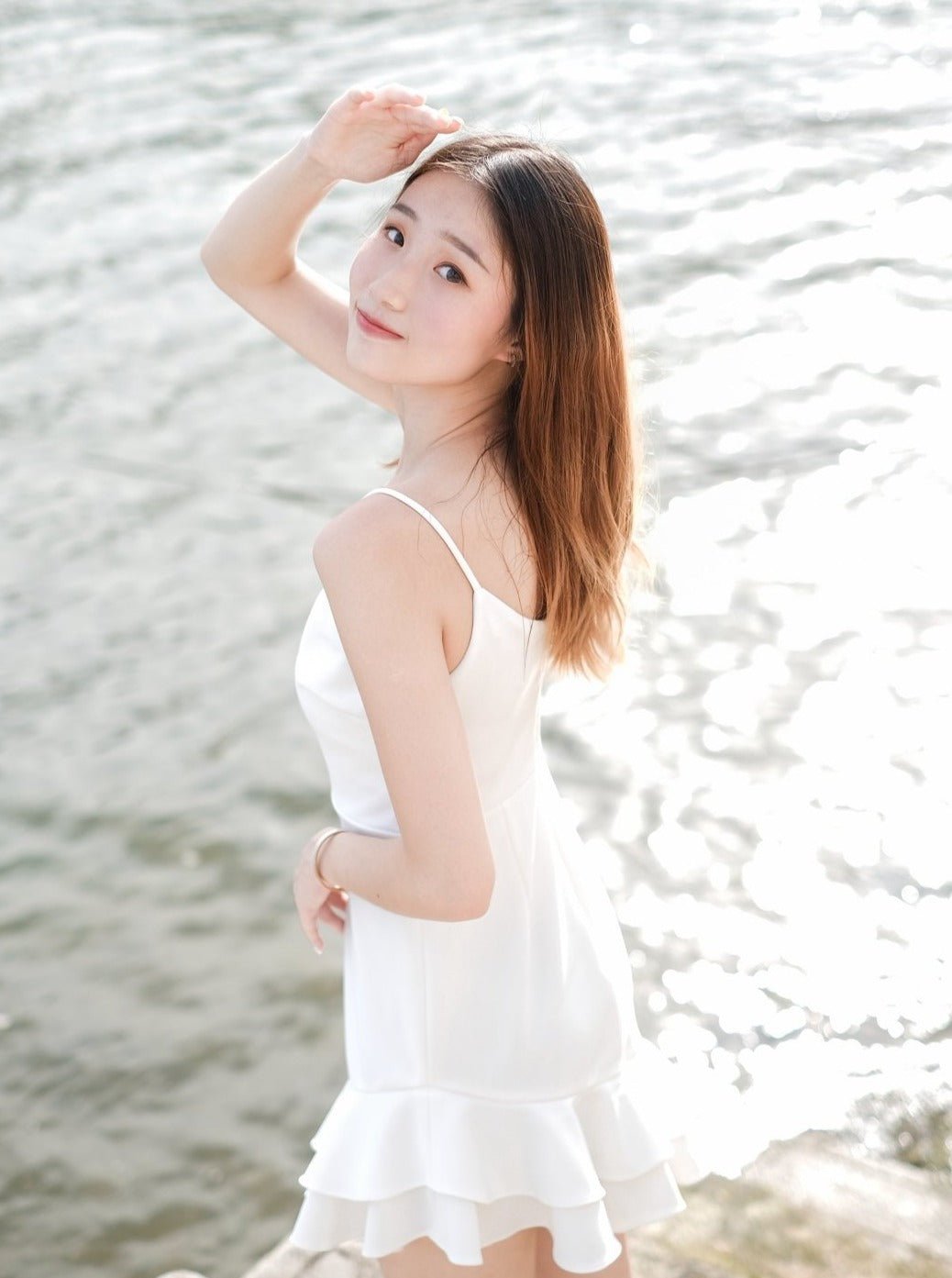Short V-Neck Frilled Dress IVORY - DAG-DD7866-21IvoryS - Marshmallow White - S - D'ZAGE Designs