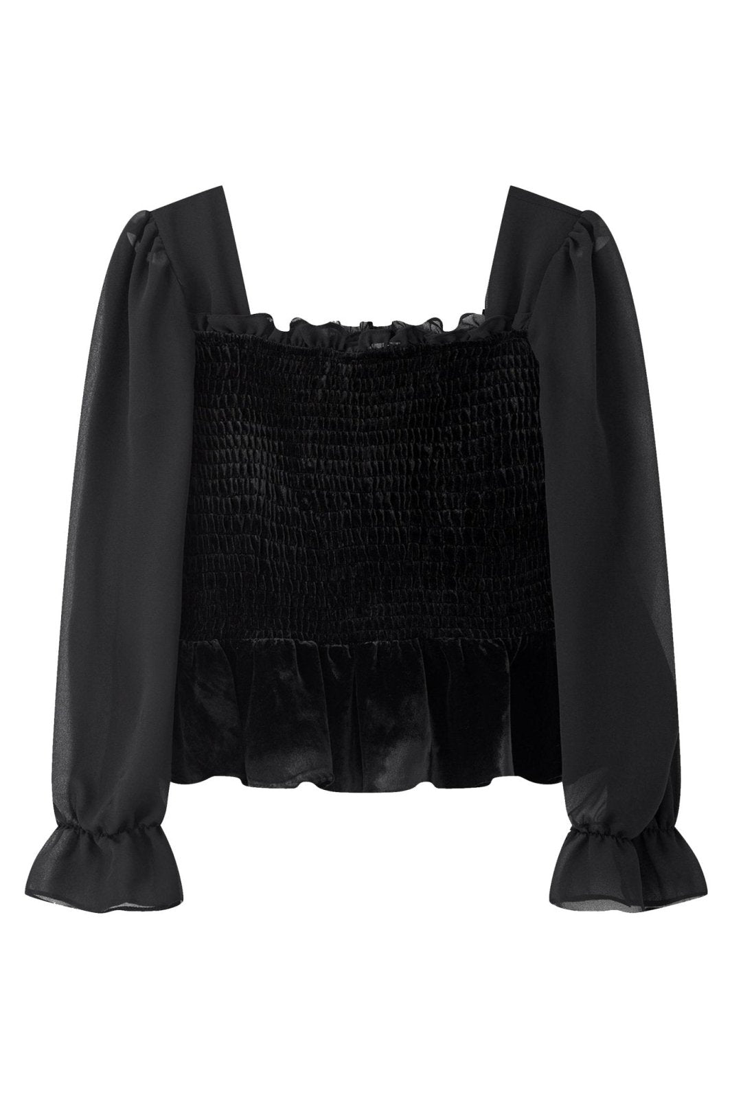 Velvet Shirred Blouse BLACK (DD) 絲絨氣質皺褶上衣 - DAG-DD8899-21BlackS - S - - D'ZAGE Designs
